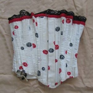 90's Vintage Dice Print Spiral Steel Boned Corset